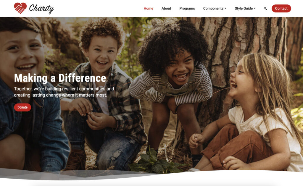 Charity theme homepage